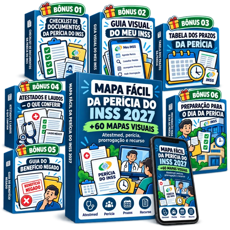 Kit completo: Mapa Fácil da Perícia do INSS 2027 e 6 bônus exclusivos