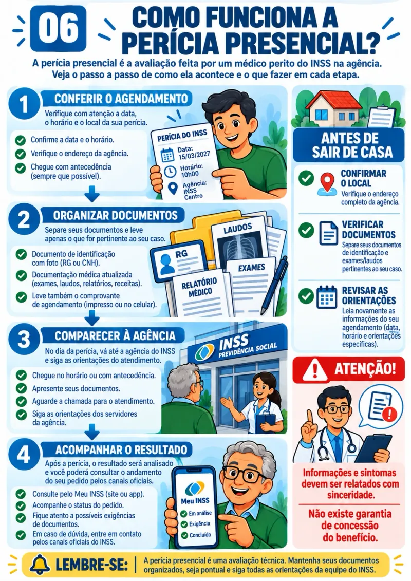 Mapa visual: como funciona a perícia presencial